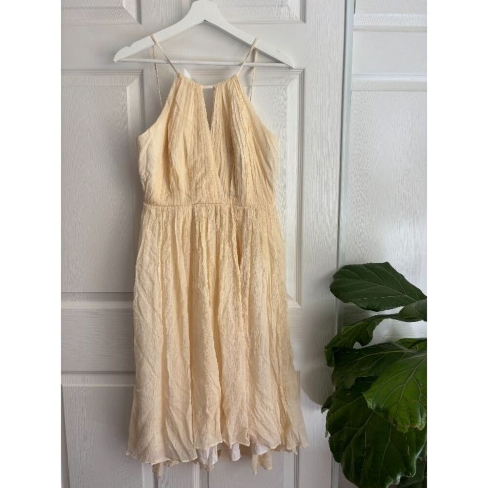 J.Crew Selena Dress Size 4 Champagne Yellow Silk Chiffon Halter Wedding Party